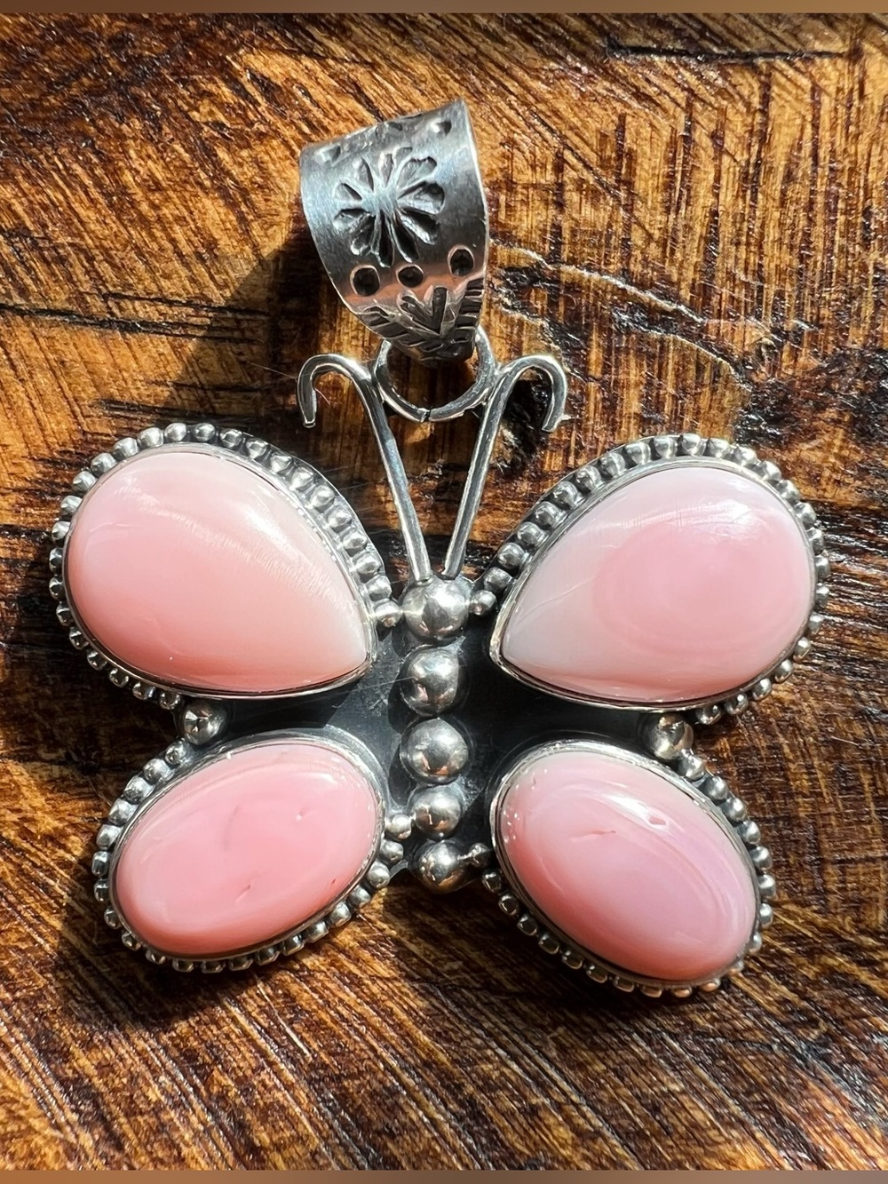 Pink Queen Conch Butterfly Pendant Sterling Silver Southwestern
